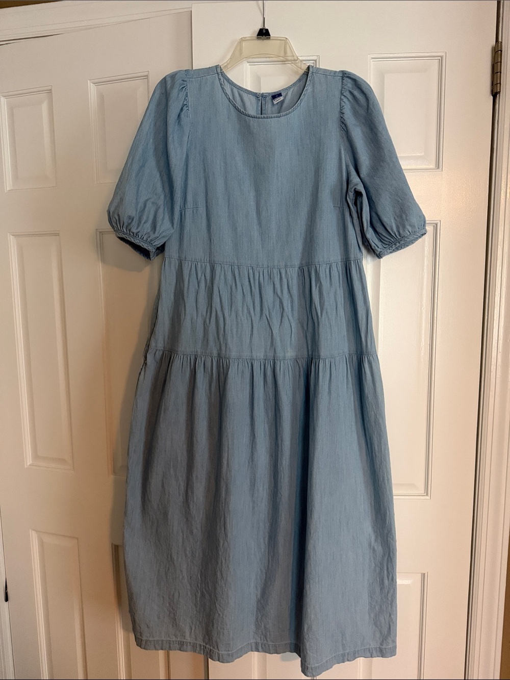 Light Blue Tiered Puff-Sleeve Dress